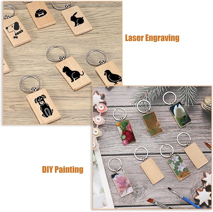 JUXYES 100 PCS Unfinished Wooden Keychain Blanks