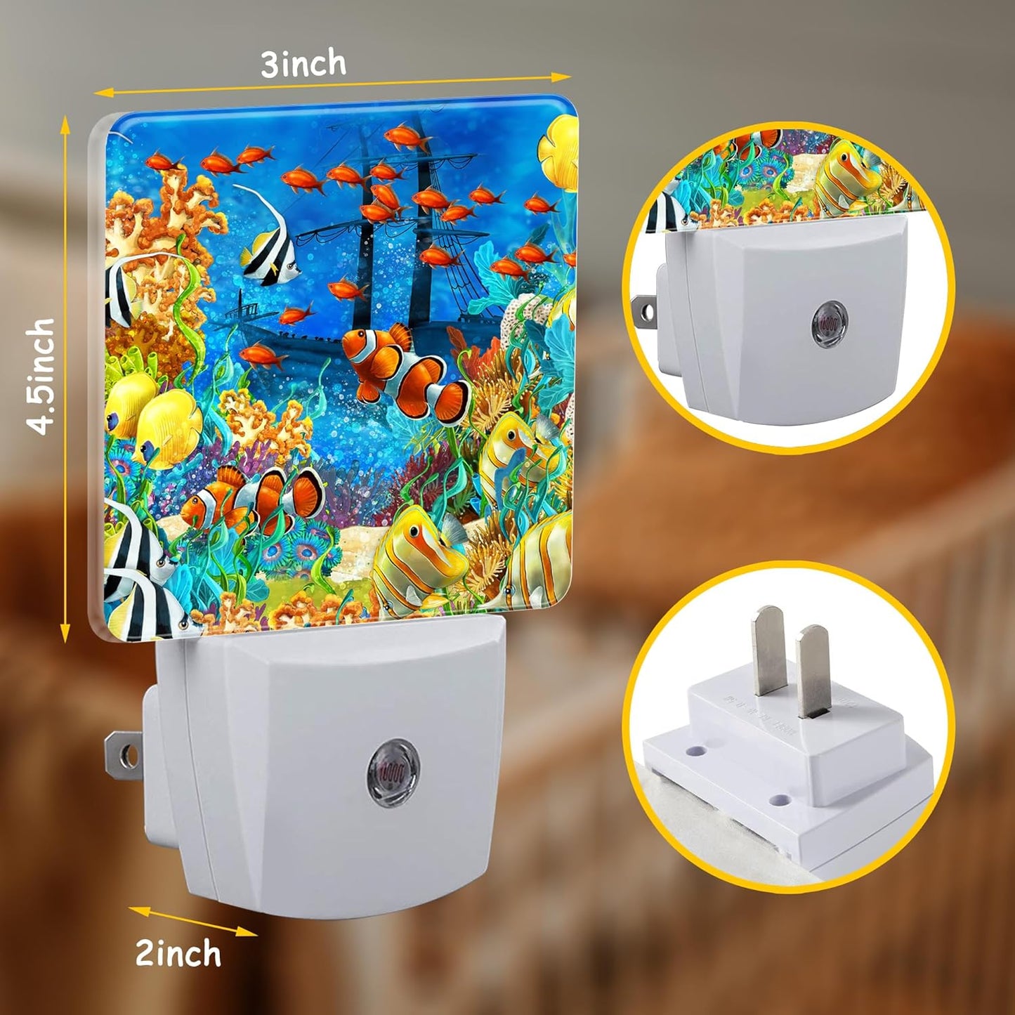 Night Light for Kids Girls Boys,Underwater Fishes Coral LED Night Light Plug into Wall with Dusk to Dawn Sensor for Room Decor,Hallway,Kitchen,Bathroom,Nursery,Stairs