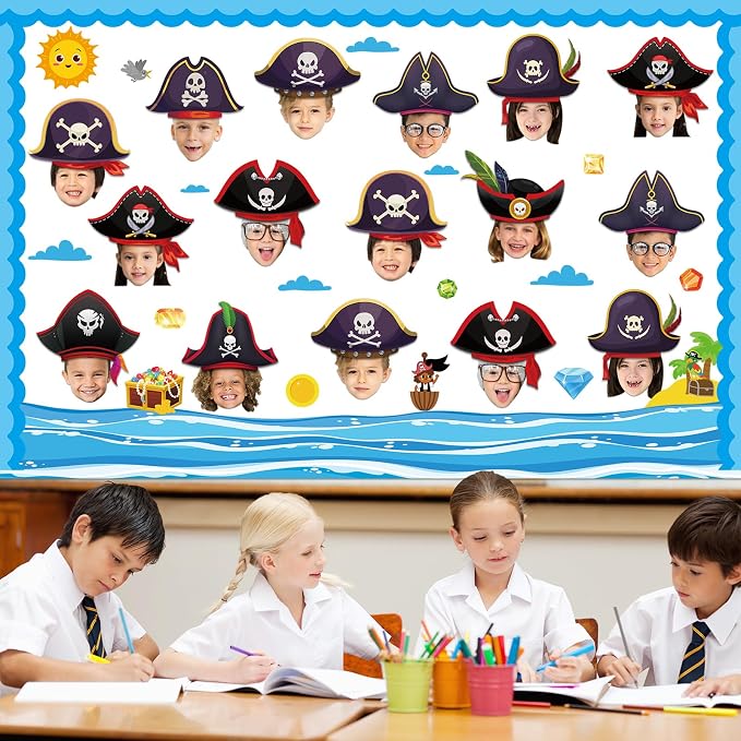gisgfim 80Pcs Pirate Cutouts Adventure Decorations Bulletin Board Skull Hat