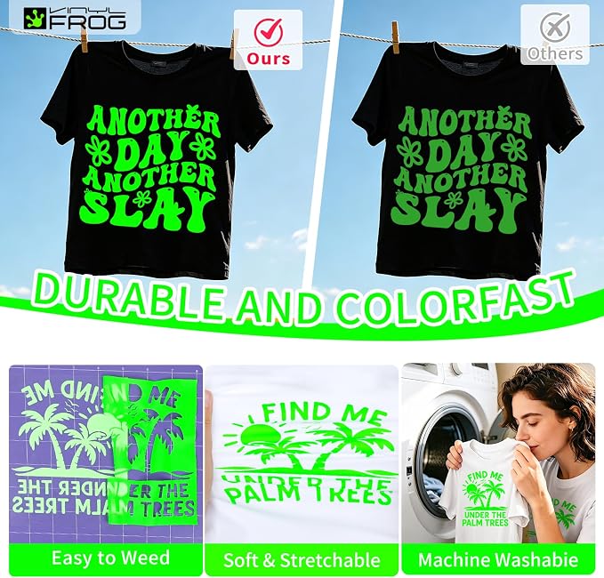 VINYL FROG Neon Green Heat Transfer Vinyl Roll 12" x5ft Matte HTV Vinyl | Neon
