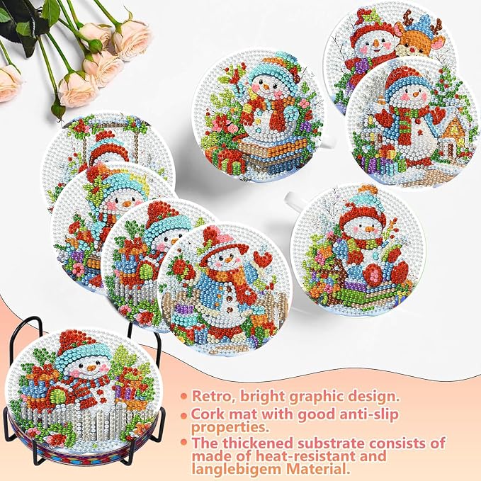 Benjenes 8PCS Christmas Diamond Art Coasters Kit