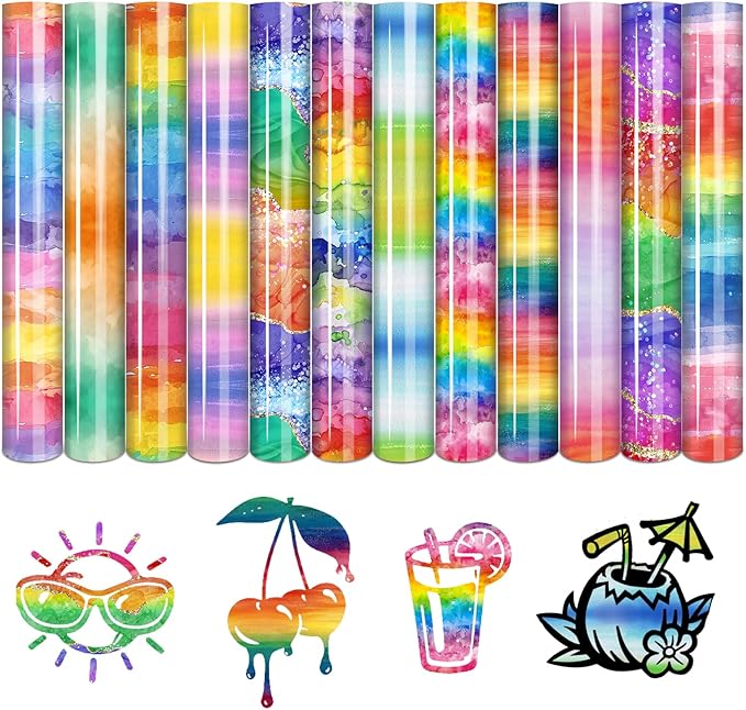 Tintnut Rainbow Gradient Heat Transfer Vinyl, PU HTV Sheets, stretch washable