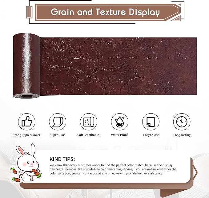 KING MOUNTAIN Leather Repair Patch, 4 x 63 Inches self Adhesive Leather Repair