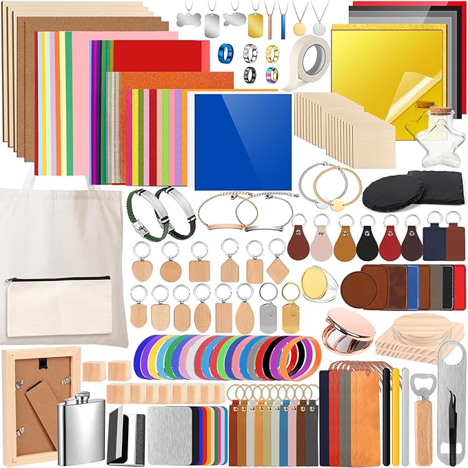 Adrattnay Laser Material Explore Kit, 46 Kinds Blanks Includes Basswood