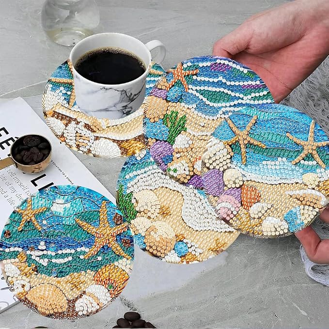 ijbnhd 8 Pack Diamond Art Coasters Kits Ocean | Diamond Painting Coasters Kit