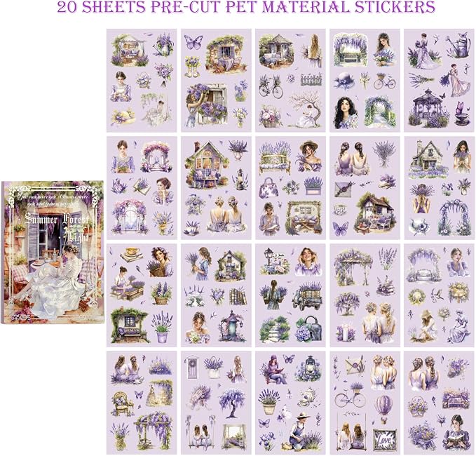 Scrapbooking Stickers for Adults 20 Sheets Pre-Cut 120 Pet Transparent Sticker