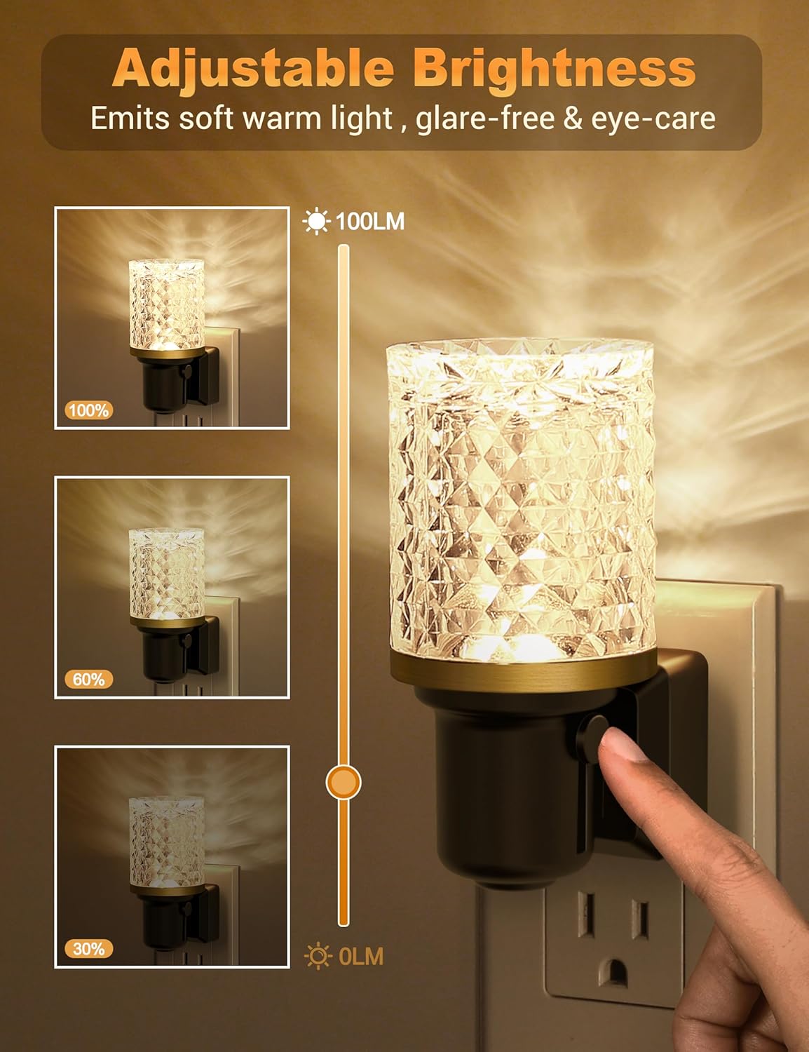 JandCase LED Night Light, Dimmable Night Lights Plug into Wall, Modern Nightlight with Auto On Off Light Sensor, 3000K Soft White Night Light 0-100LM Brightness for Bathroom Hallway Bedroom Decor