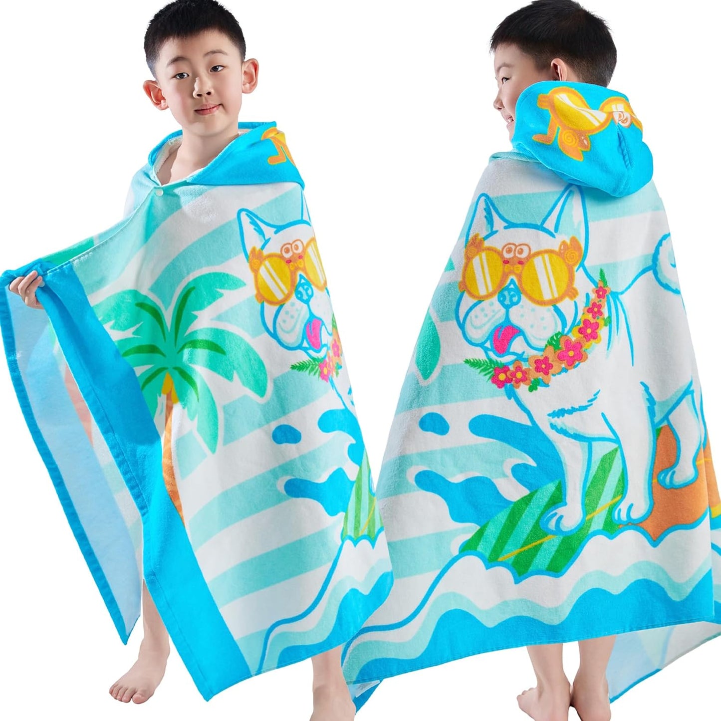 VOOVA & MOVAS Toddler Towels for Kids 3-10Years, 30''X50, Soft | Thick | 100% Cotton | Absorbent Towel Wrap, Perfect for Kids Beach, Pool, Bath, Swimming, Stripe Dog