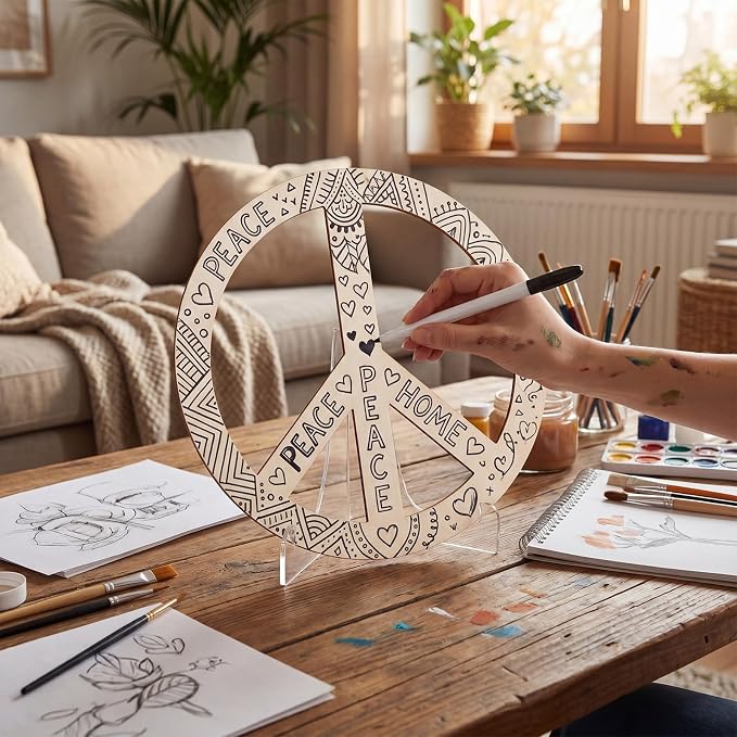 12 Pcs 12 Inches Wood Peace Cutouts Unfinished Round Wood Peace Sign Decor