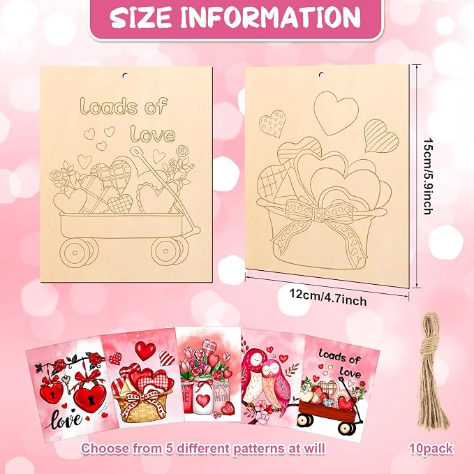 COCHIE 10 Pieces Large Valentines Day Unfinished Wood Crafts to Paint
