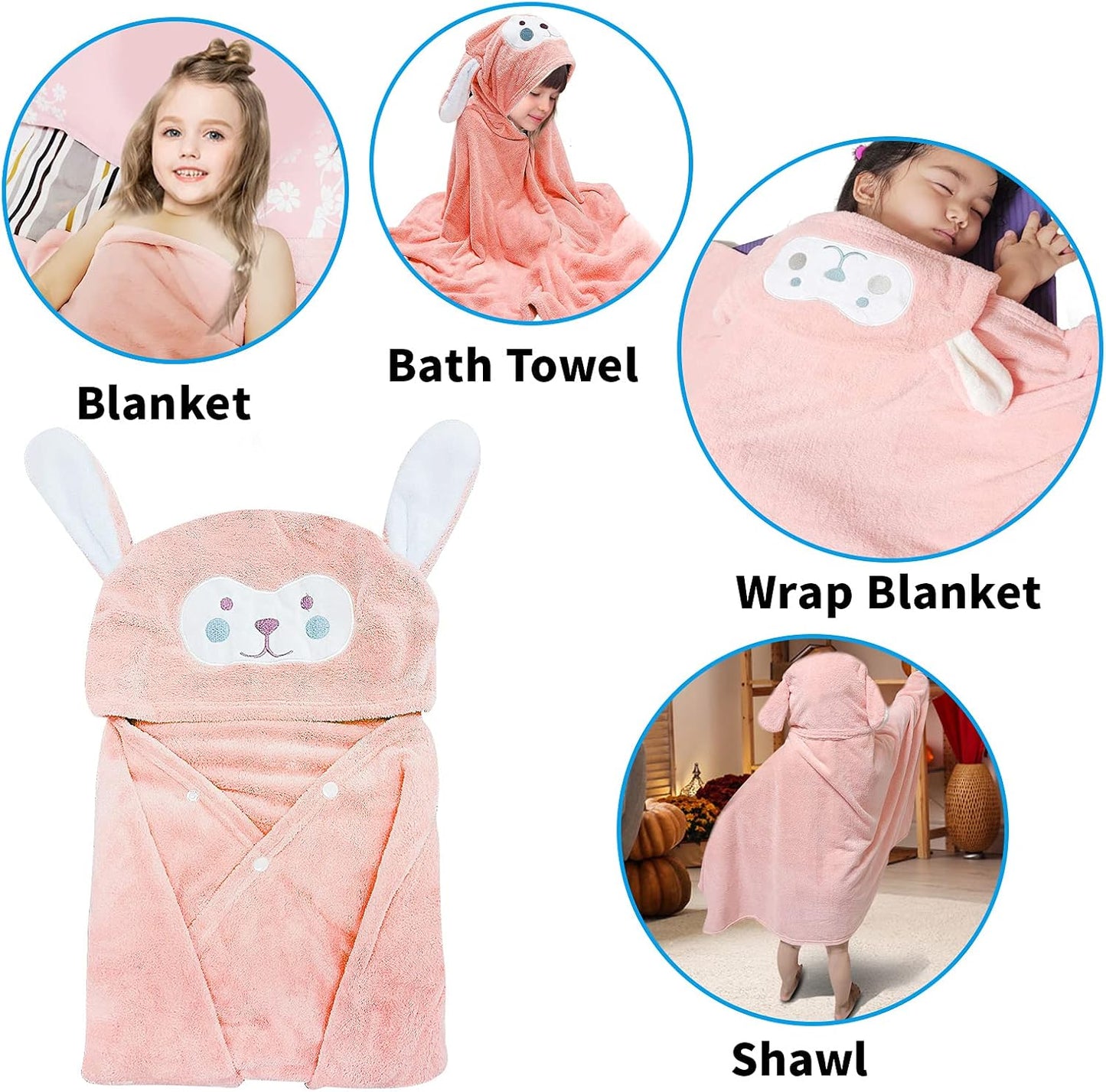 Visen Premium Hooded Towel for Kids,-28×55 INCH Large Size Kids Bath Towel,Ultra Soft Hooded Towel Wrap for Boys Girls