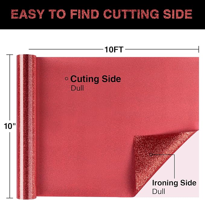 Red Glitter HTV Heat Transfer Vinyl Roll 12inch x 10 ft
