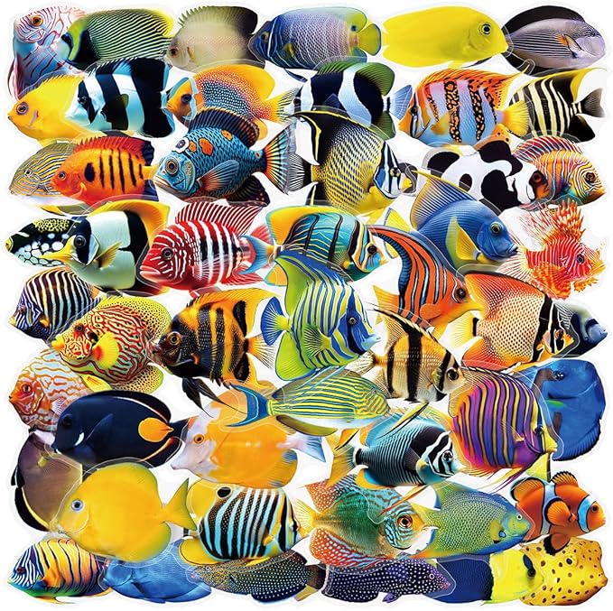 50PCS Clear Tropical Marine Life Ocean Stickers PET Fish Aesthetic Sticker