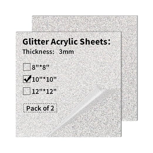 2 PCS 10 x 10 inch Glitter Colored Plexiglass Acrylic Sheets