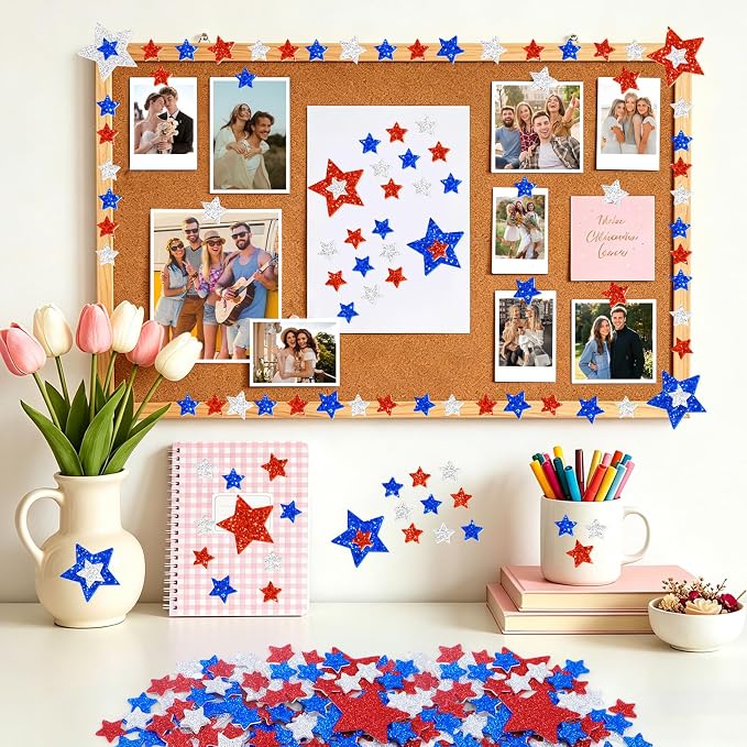 1384Pcs Glitter Foam Stickers, Colorful Self Adhesive Geometric Foam Stickers