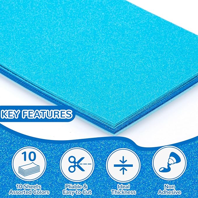 10 Pack Glitter Foam Sheets Craft 8 x 12 inch | 5 Colors Sparkles Foam Paper