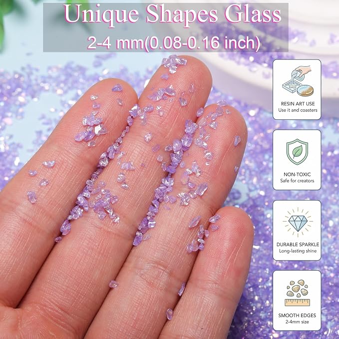 15 Colors Transparent Crushed Glass Chips 225g/7.9oz, 2-4mm Shiny Irregular