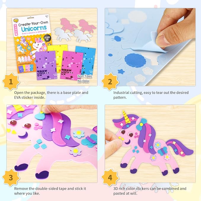 VKPI 4 Pieces EVA Foam Art Crafts Gift Kit, Make Create Your Own Unicorns