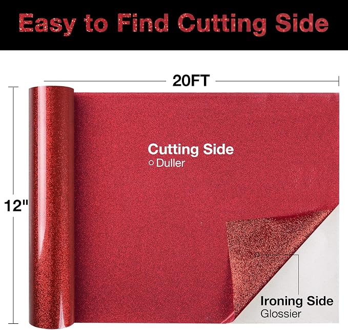 TORC Red Glitter HTV Heat Transfer Vinyl Roll 12 inch x 20 ft Iron on Vinyl