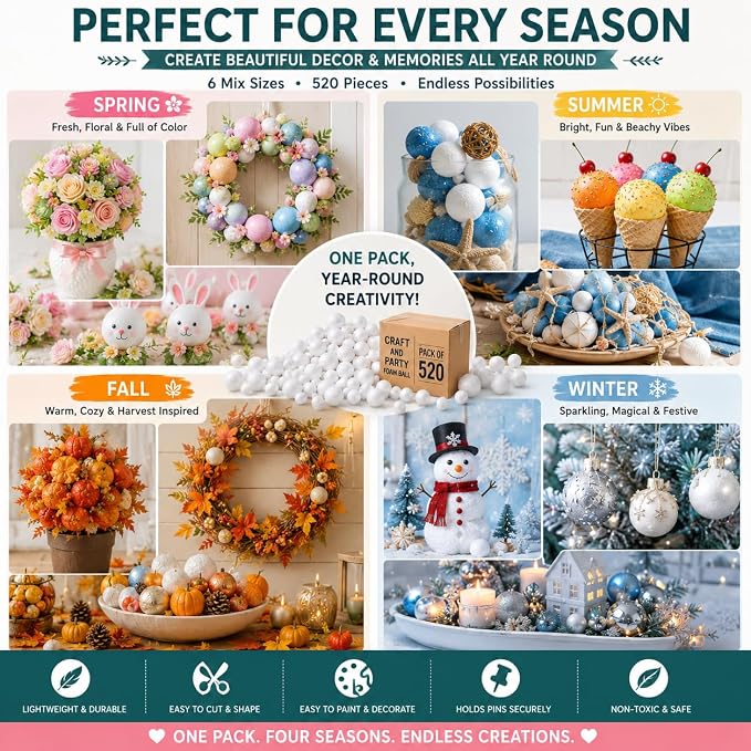 Evershine 520 Pack Craft Foam Ball Assorted