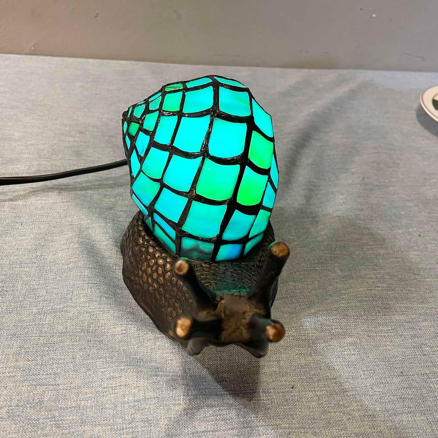 Bieye L10975 Land Snail Tiffany Style Stained Glass Accent Table Lamp for Home Decoration (Cyan, 10" D x 5" W x 5" H)