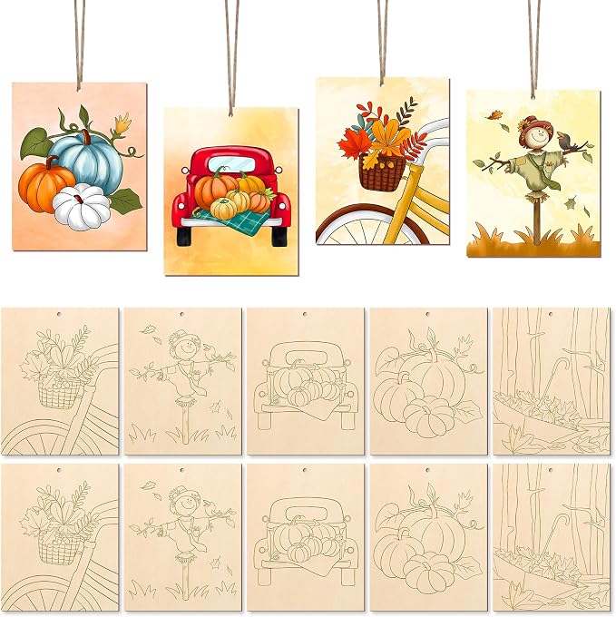 COCHIE 10PCS Large Fall Unfinished Wood Crafts to Paint