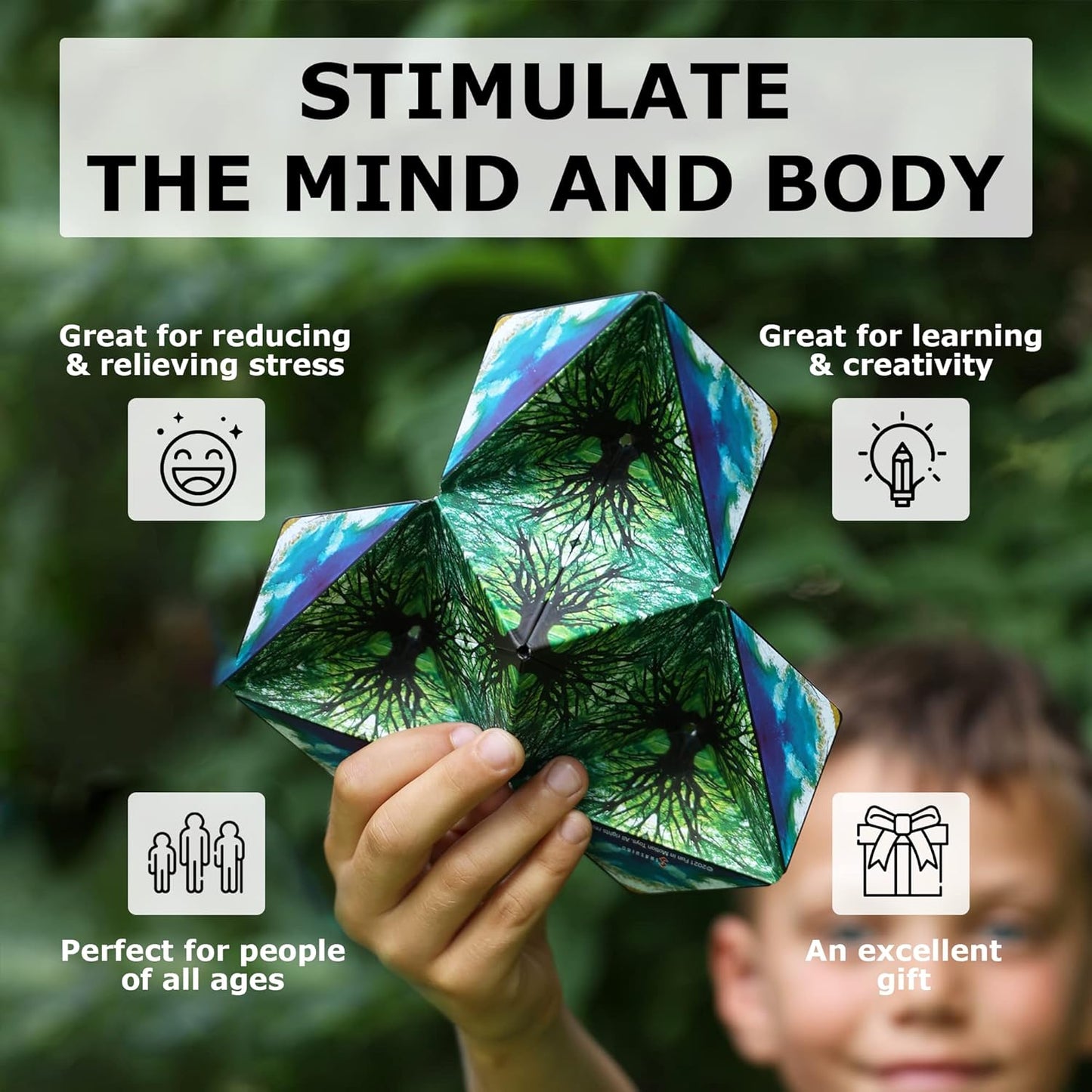 SHASHIBO Shape Shifting Box - Award-Winning Fidget Toy w/ 36 Rare Earth Magnets - Fidget Cube Transforms Into Over 70 Shapes, Sensory Toy Gift for Kids, Teens, and Adults (Earth)
