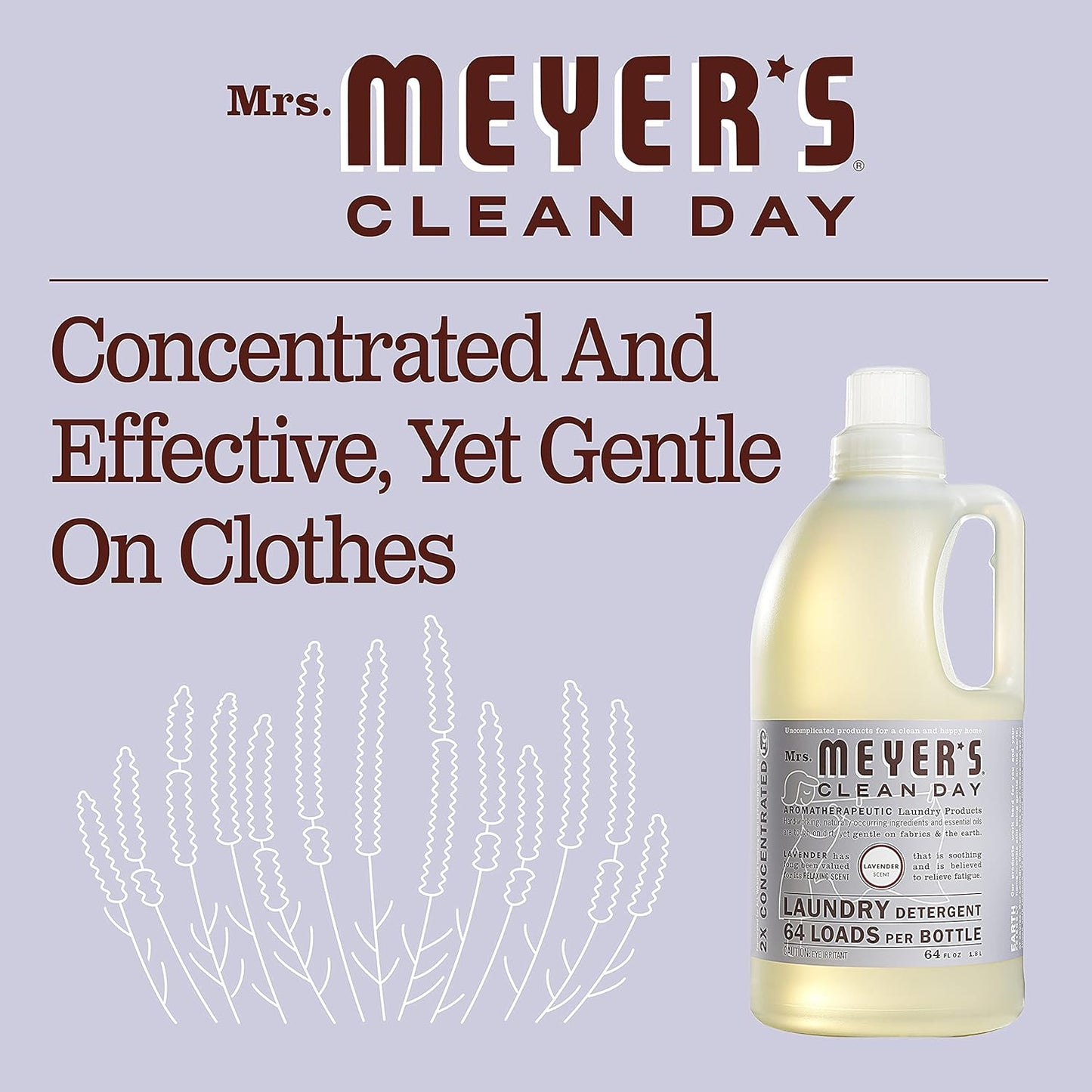 MRS. MEYER'S CLEAN DAY Liquid Laundry Detergent, Biodegradable Formula Infused with Essential Oils, Lavender, 64 oz (64 Loads)