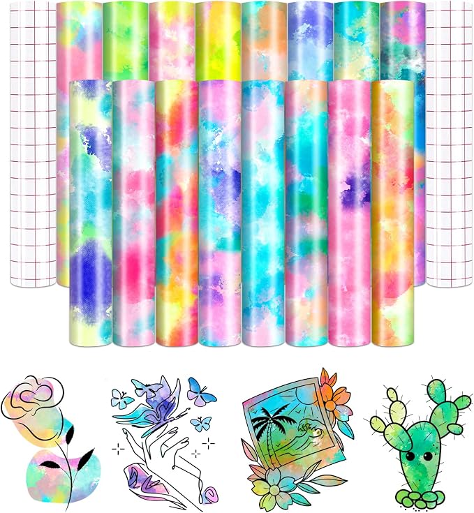 Tie Dye Patterned Permanent Adhesive Vinyl 16 Sheets 12'' x 10'' | Pastel