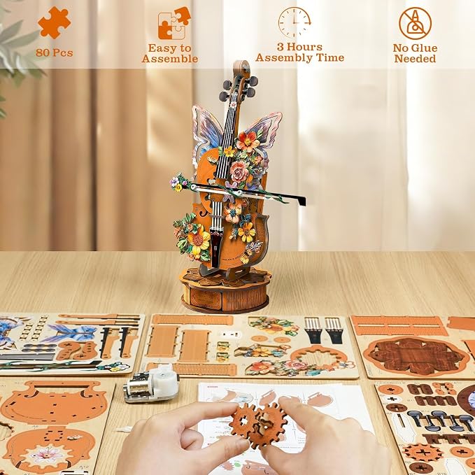 3D Wooden Puzzles for Adults, Cello Music Box