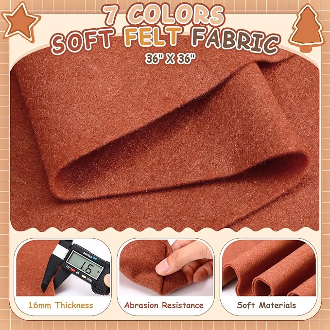 Peryiter 7 Rolls Felt Fabric 36" X 36" 1.6mm Large Fabric Sheets Soft Craft