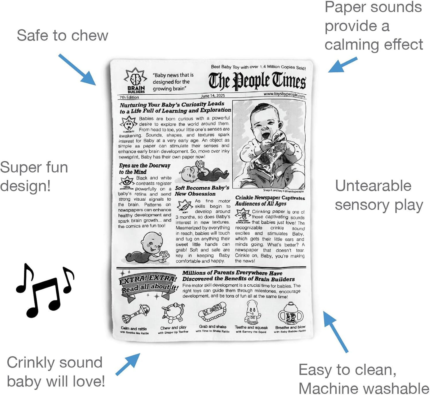 People Brain Builders: Baby Newspaper - Crinkly Baby Toy