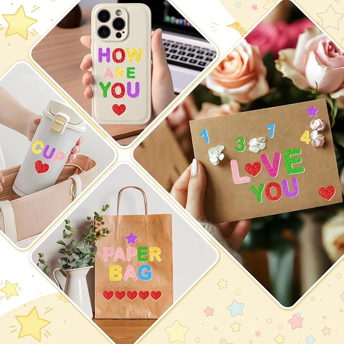 Foam Letter Stickers, 7 Sheets 3D Glitter Alphabet and Number Stickers