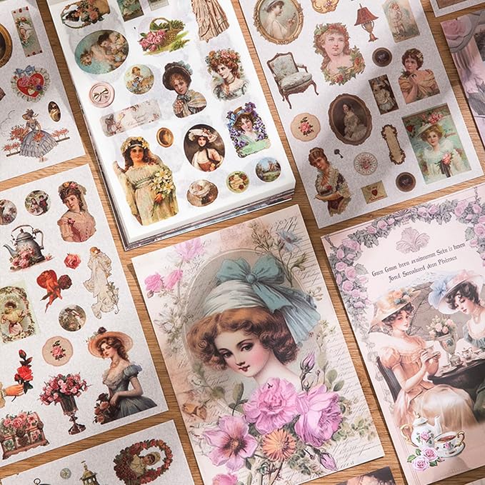 Vintage Scrapbook Sticker Book for Adults, 50 Sheets Aesthetic People Stickers
