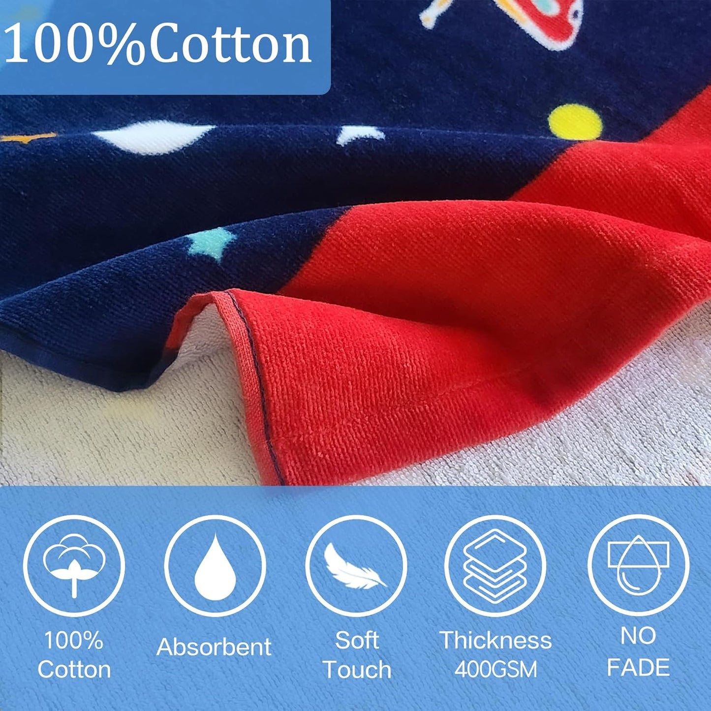 VOOVA & MOVAS Kids Hooded Towels Age 3-10, 30''X50,Soft | Thick | Absorbent Cotton Beach, Bath, Pool Towel | Wrap, Oversized for Boys Girls | Space Theme