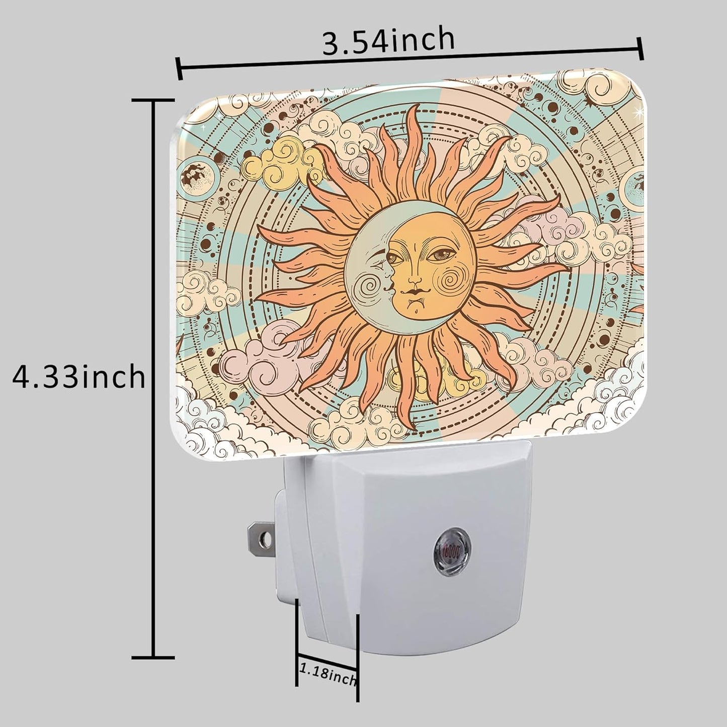 Vintage Mystical Astrology Night Light, Sun and Moon Nightlight Plug into Wall with Dusk to Dawn Sensor for Kid Girls Boys Women Men Bedroom, Hallway, Kitchen, Bathroom, Stairs Decor