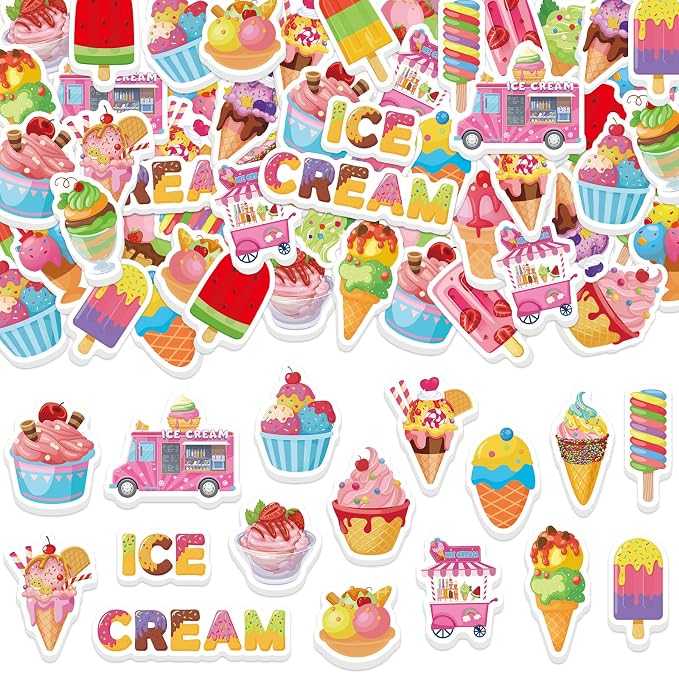 300Pcs Summer Ice Cream Foam Stickers, Colorful Self-Adhesive Ice Cream