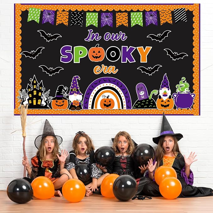 ojustbeok Halloween Bulletin Board Rainbow Pumpkin Ghost Decorations Bat Castle