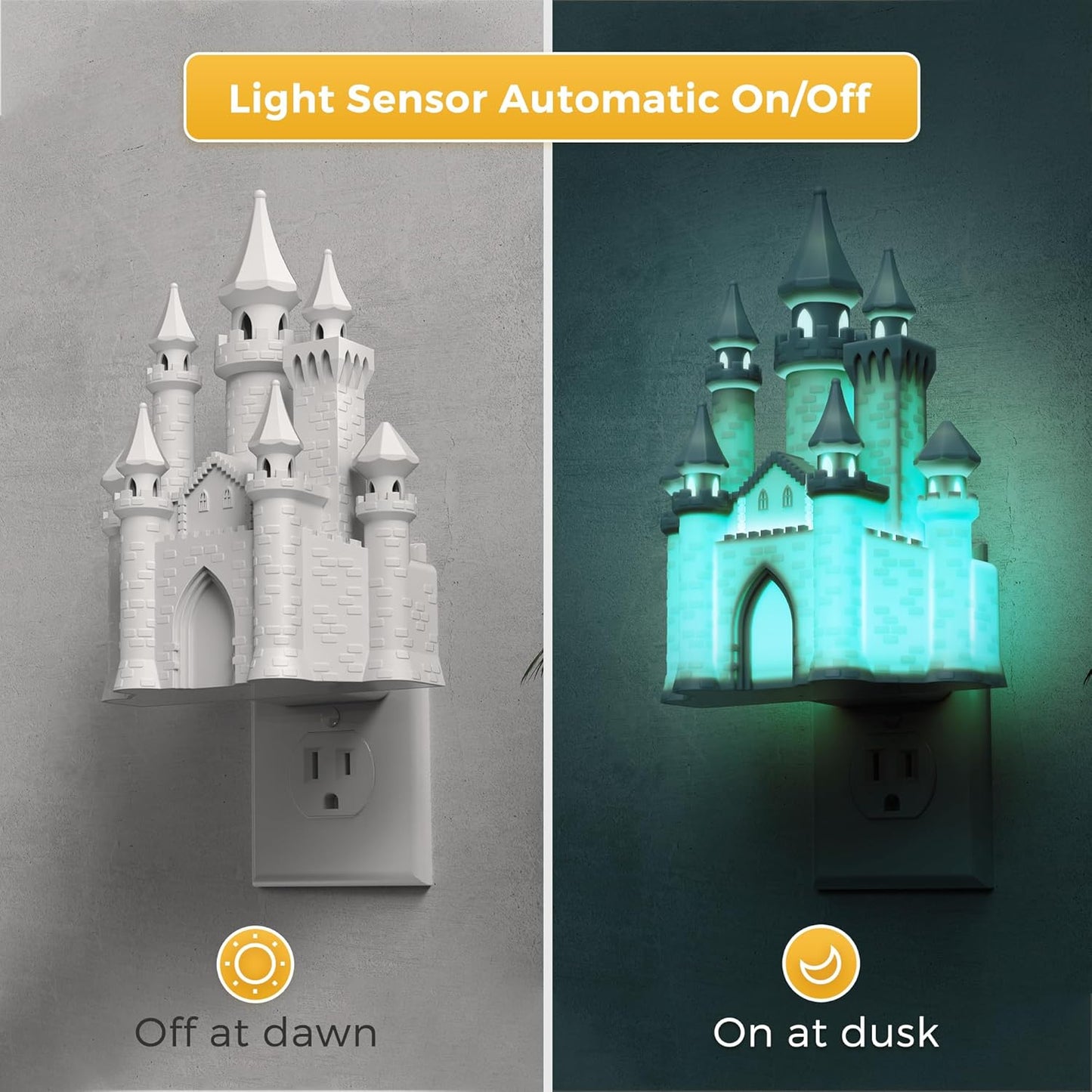L LOHAS LED 3D Castle Night Lights Plug into Wall, Colored LED Night Light for Kids, Built-in Dusk to Dawn Sensor, Dimmable Night Light for Kids Room Bedroom Bathroom Hallway