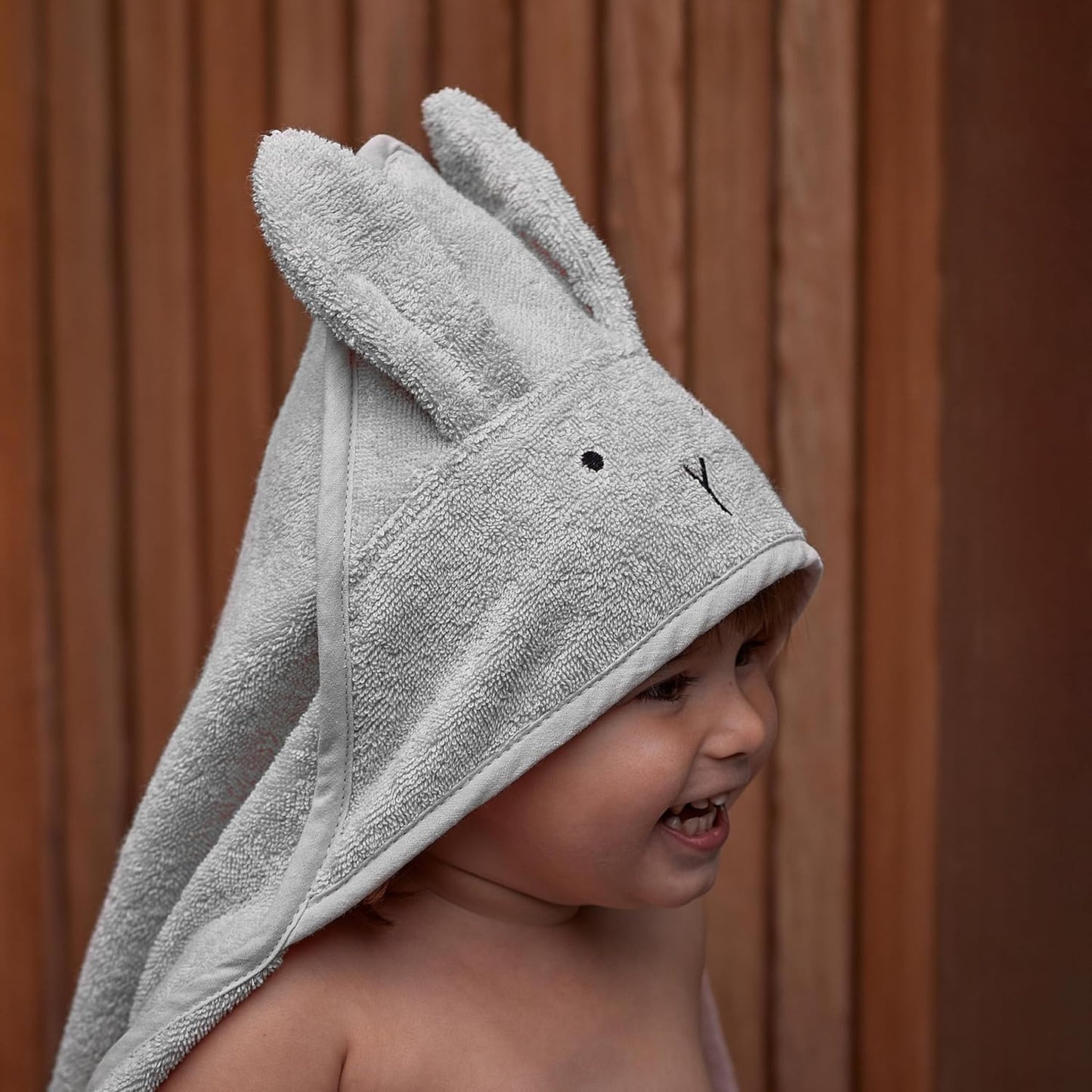 Baby Hooded Towel – Organic Cotton Baby Bath Towels – Baby Towels for Baby Boy, Baby Girl, Large 32" x 32" Super-Soft and Absorbent Baby Towels for Newborn (Rabbit - Pearl Grey)
