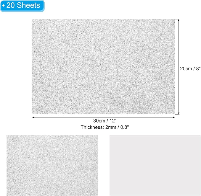PATIKIL Silver Tone Shiny EVA Glitter Foam Sheet 11 x 8 Inch 2mm Thick Sparkle