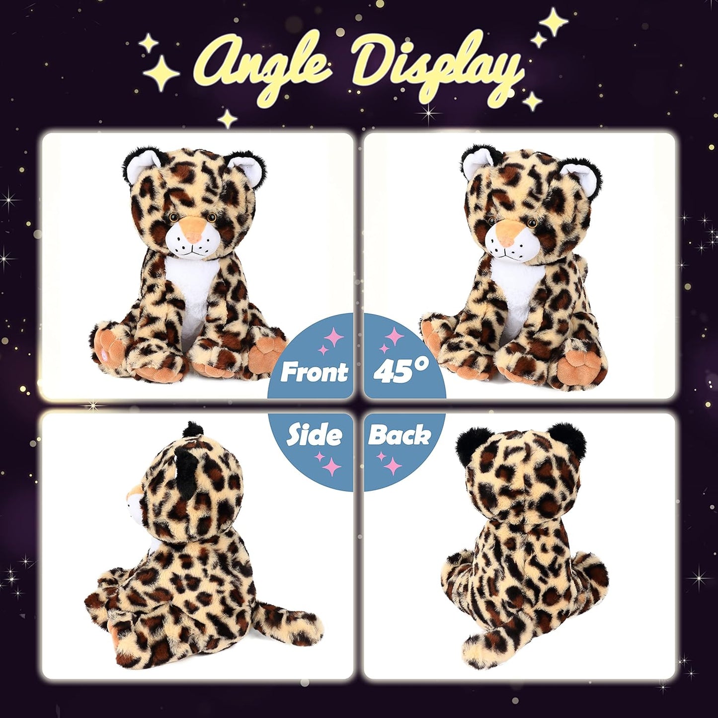 Hopearl LED Plush Leopard Lighting Up Stuffed Cheetah Jungle Wildlife Animal Floppy Night Lights Glow in The Dark Birthday Festival for Kids Toddler Boys, 11''