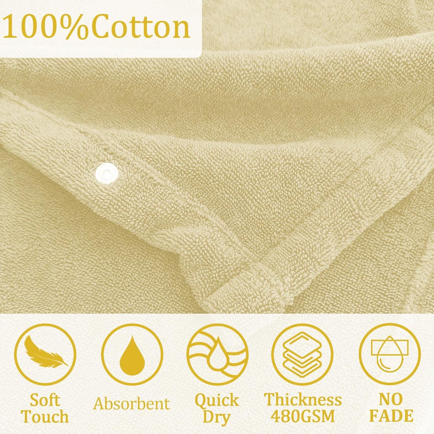 VOOVA & MOVAS Baby Hooded Towel with Bear Ear, 0-3Years | 100% Cotton, Ultra-Soft & Absorbent | Gentle for Sensitive Skin, Bath, Pool & Beach Towel | Newborn (Beige)