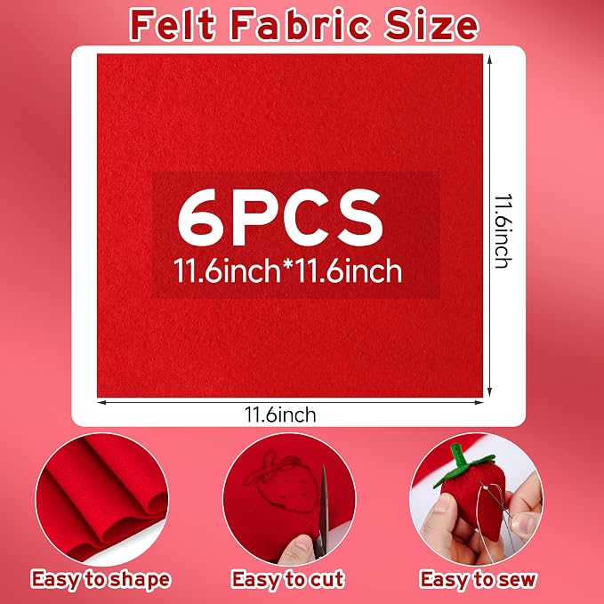 HaoFeiJH 6 Pcs Red Soft Felt Fabric Sheets