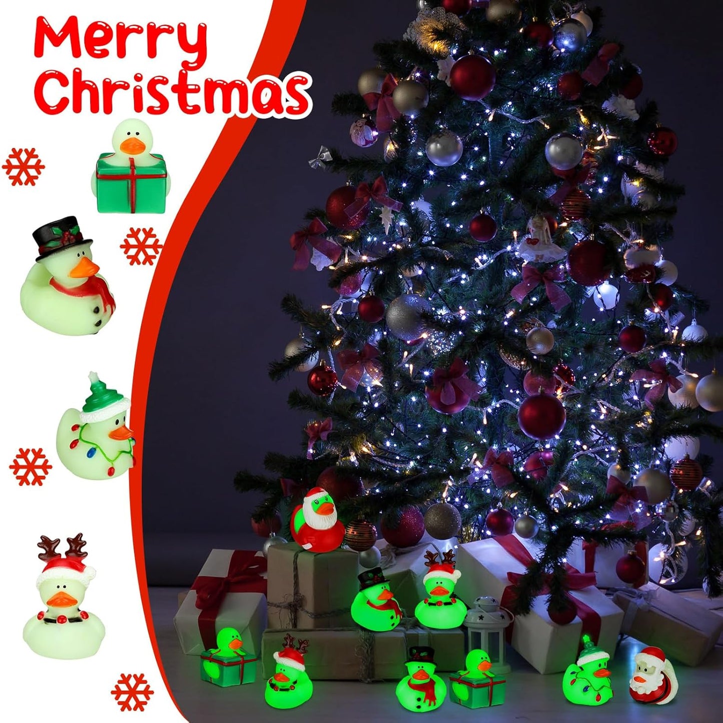 Honoson 36 Pcs Rubber Duck in Bulk Mini Toy Rubber Duck for Bath Birthday Gifts Shower Party Favors Decoration(Glow Holiday)