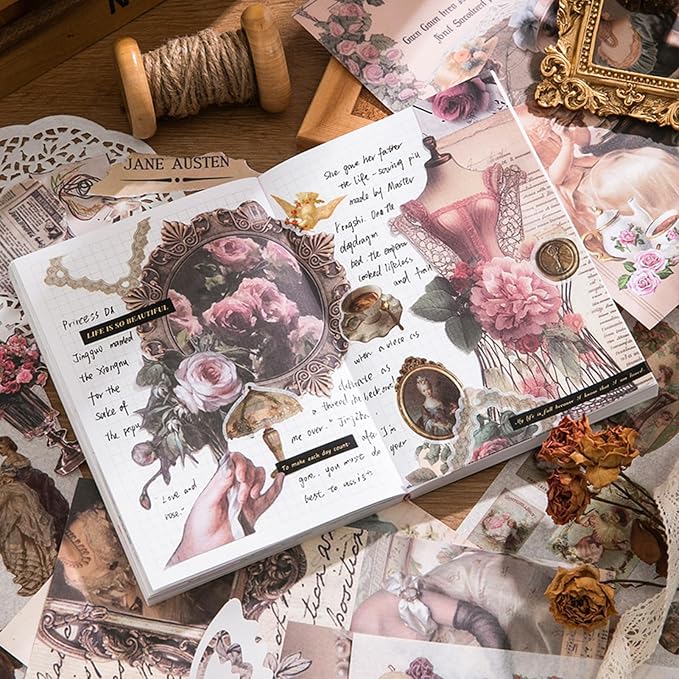 Vintage Scrapbook Sticker Book for Adults, 50 Sheets Aesthetic People Stickers