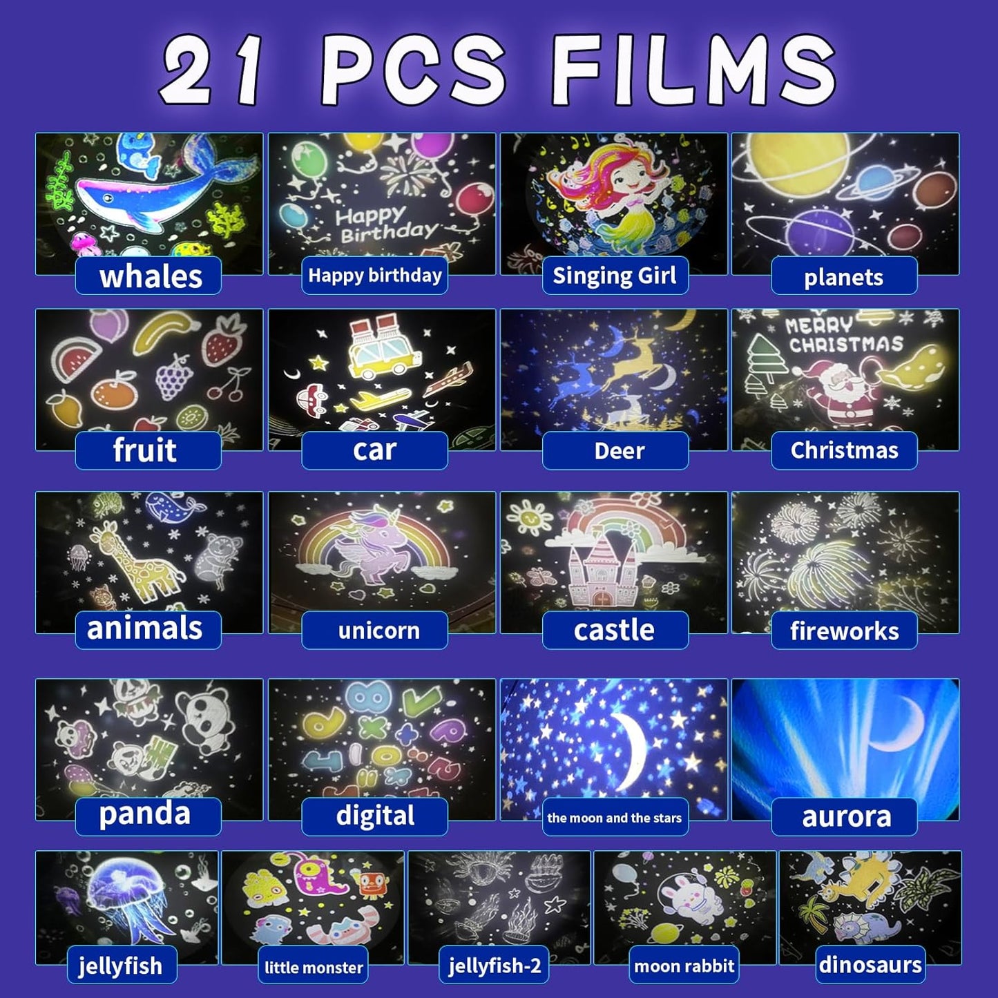 21 Sets of Films Ocean Night Light Projector, Kids Projector for Bedroom, Stars Projector for Ceiling, 360 Degree Rotation Kids Night Light for Decorating Party,Birthdays,Christmas Gifts