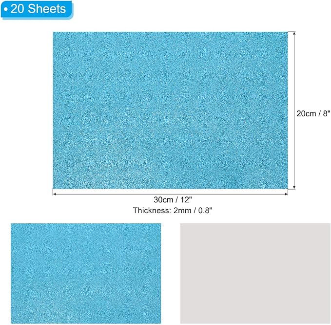 PATIKIL Light Blue Shiny EVA Glitter Foam Sheet 11 x 8 Inch 2mm Thick Sparkle