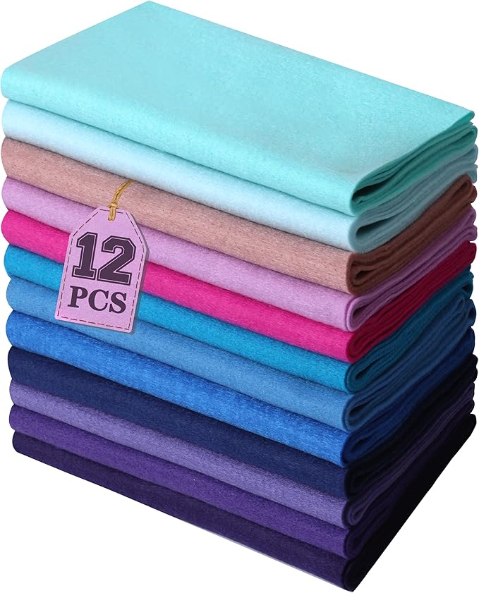HaoFeiJH 12 Rolls 8"x20" 1.6mm Thick Soft Felt Fabric Sheets – 12 Assorted