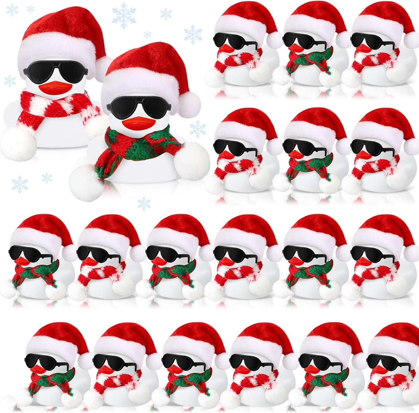 Syhood 24 Sets Christmas Mini Rubber Duck Bulk with Sunglasses Scarf Hats and Adhesive Dots Duckies Bath Toy Xmas Decor for Christmas Winter Gift Cruise Birthday Party (Xmas Hat)